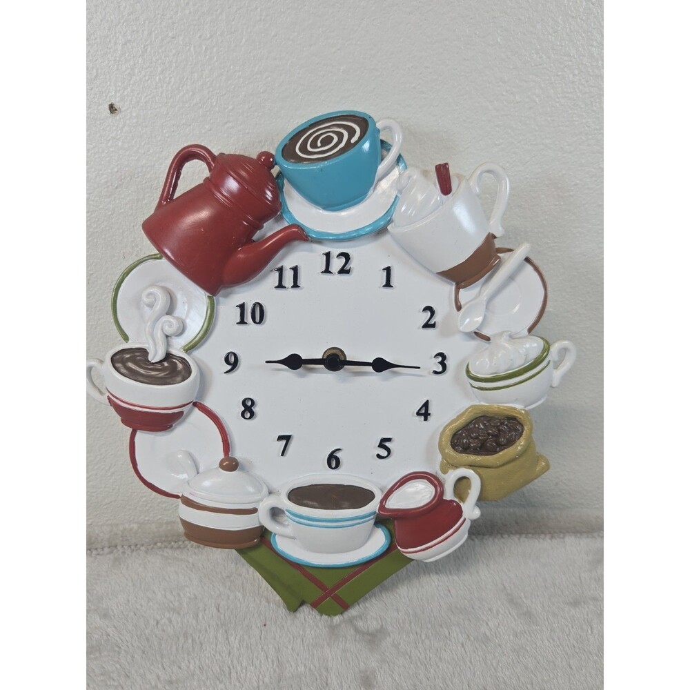 Kitschy Wall Clock Coffee Bar No pendulum  11 " x 15" Super Cute Tested & Works